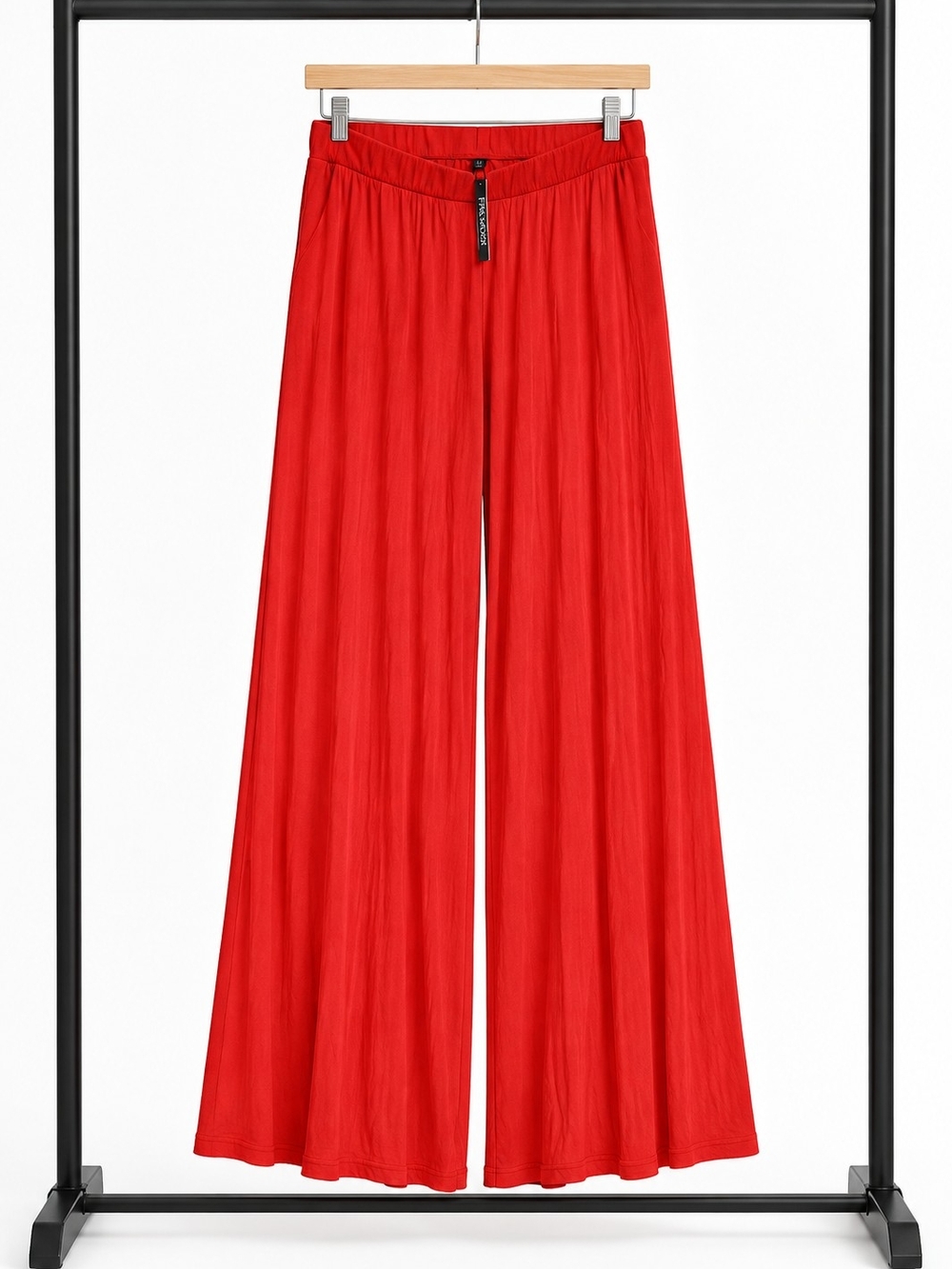 Bold Red Wide-Leg Women's Pants with Elastic Waist